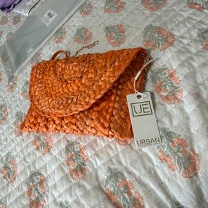 Urban Expressions Bright Orange Woven Clutch with Chain Strap